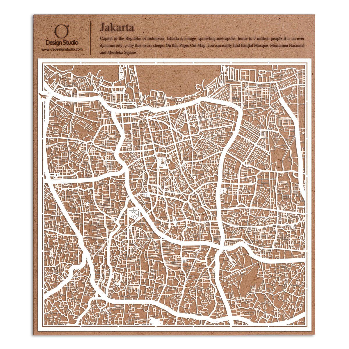 Jakarta Paper Cut Map White 30x30 cm Paper Art — image 1
