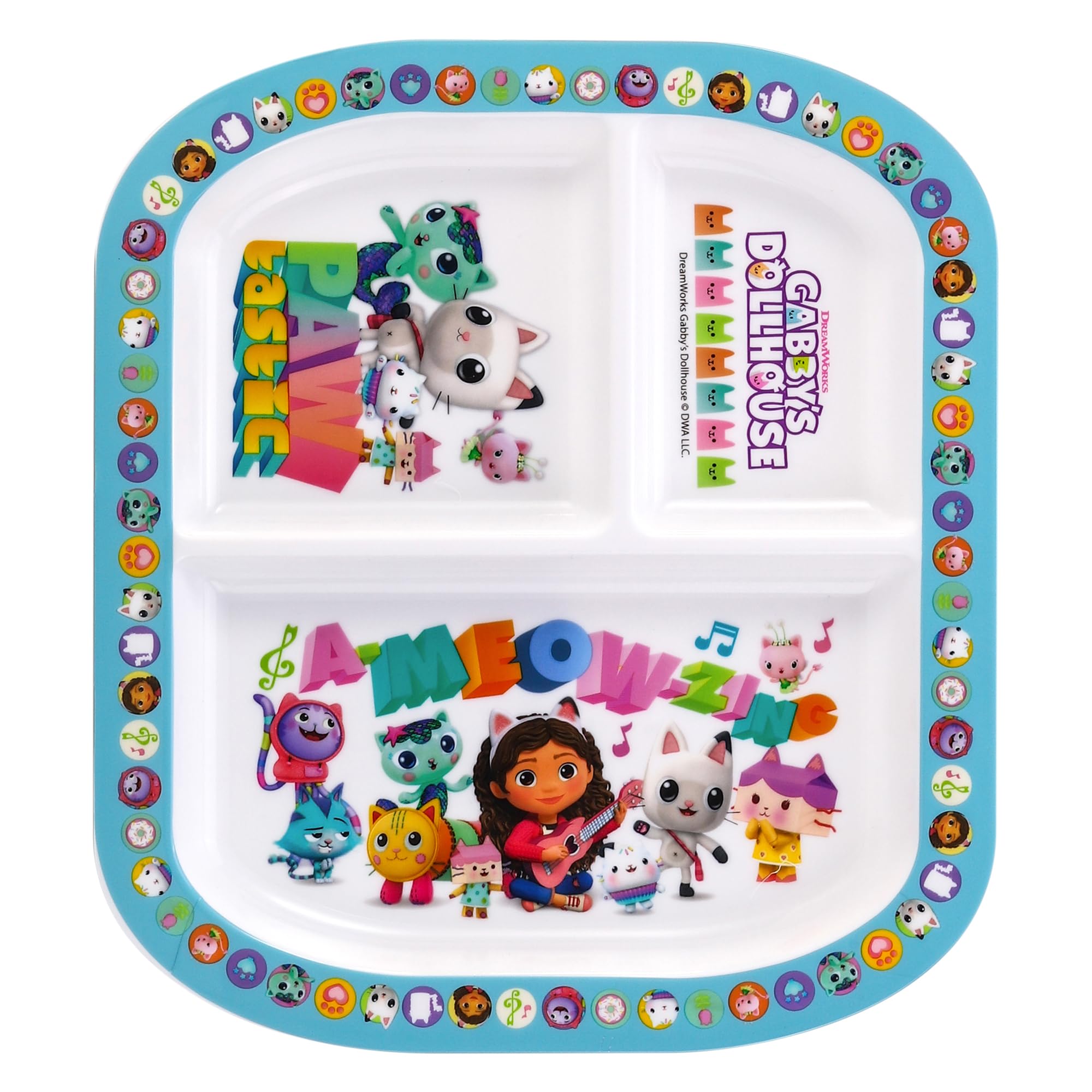 Zawadi Global Gabby's Dollhouse 3 Section Reusable Childrens Kids Toddlers Divided Breakfast Lunch Dinner Plate