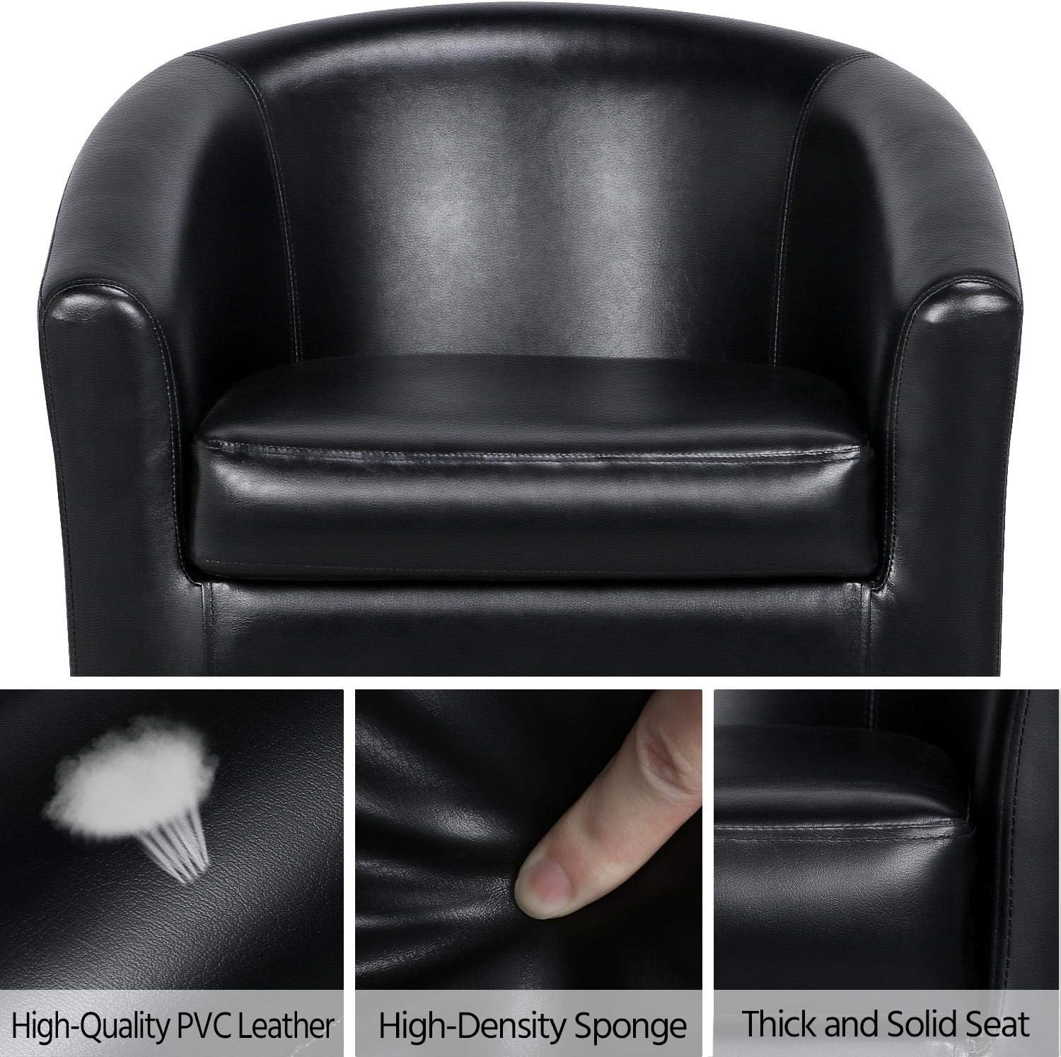YAHEETECH Barrel Chair Faux Leather Club Chair Accent Arm Chair Modern Style Tub Chair for for Living Room Black: Furniture & Decor