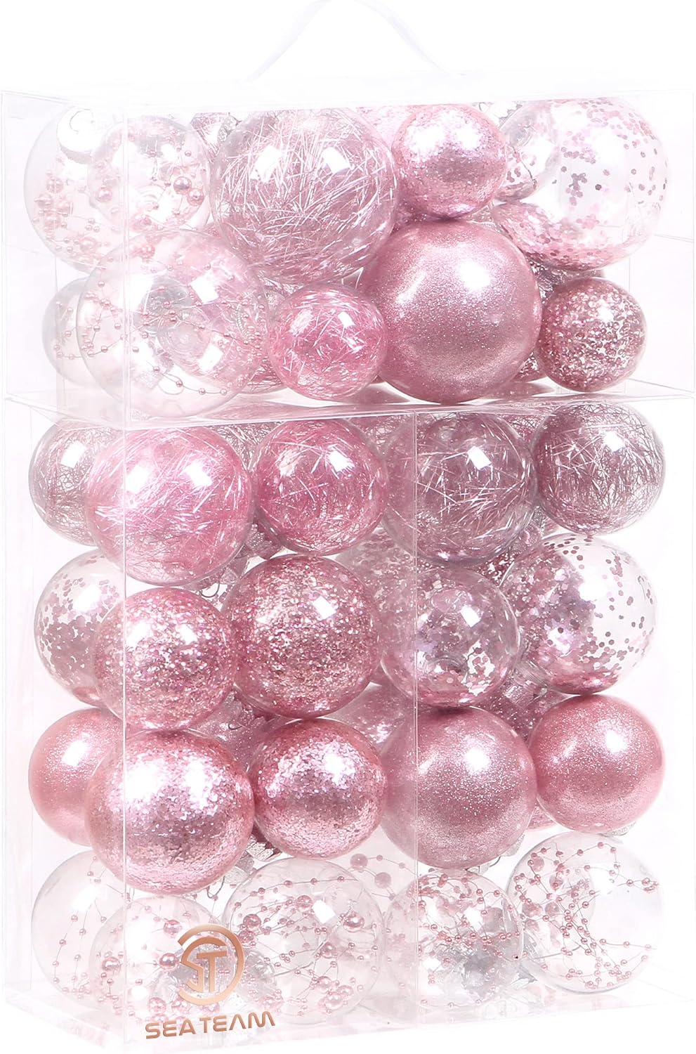 Ornaments - Sea Team Multi-Size Shatterproof Clear Plastic Christmas Ball Ornaments Decorative Xmas Balls Baubles Set with Stuffed Delicate Decorations (48 Counts, Pink)