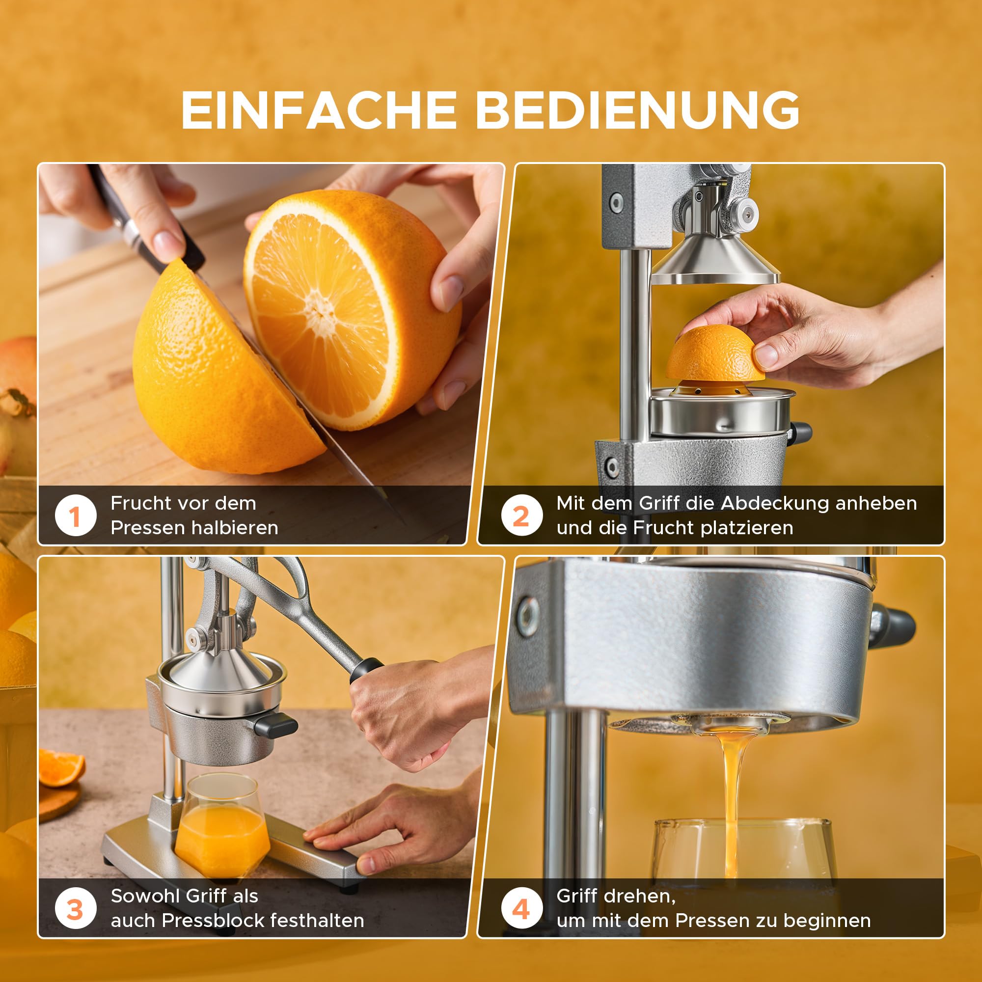 CO-Z Professionelle Zitruspresse in handelsüblicher Qualität, Handpresse, manuelle Fruchtpresse, Metallsaftpresse, robuste Saftpresse, Zitrusfrüchte, Orange, Granatapfel 6