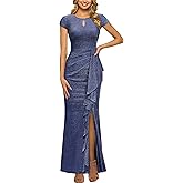 Miusol Women's Classy Style Round Neck Ruffle Cocktail Prom Long Dress