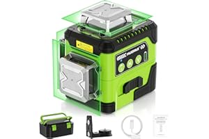 HUEPAR Laser Level 360 Self Leveling with LCD Screen, 3 x 360° High Brightness Rechargeable 3D Lazer Leveler Tool for Construction and Picture Hanging, Strong Magnetic Bracket&Hard Carry Case -Y03CG