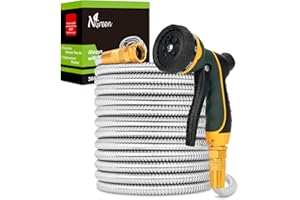 NGreen Stainless Steel Garden Hose - Flexible Metal Water Hose with Nozzle, Puncture, Rust Proof and Corrosion Resistant, Never Kink and High Pressure, Collapsible and Easy to Store (75FT)