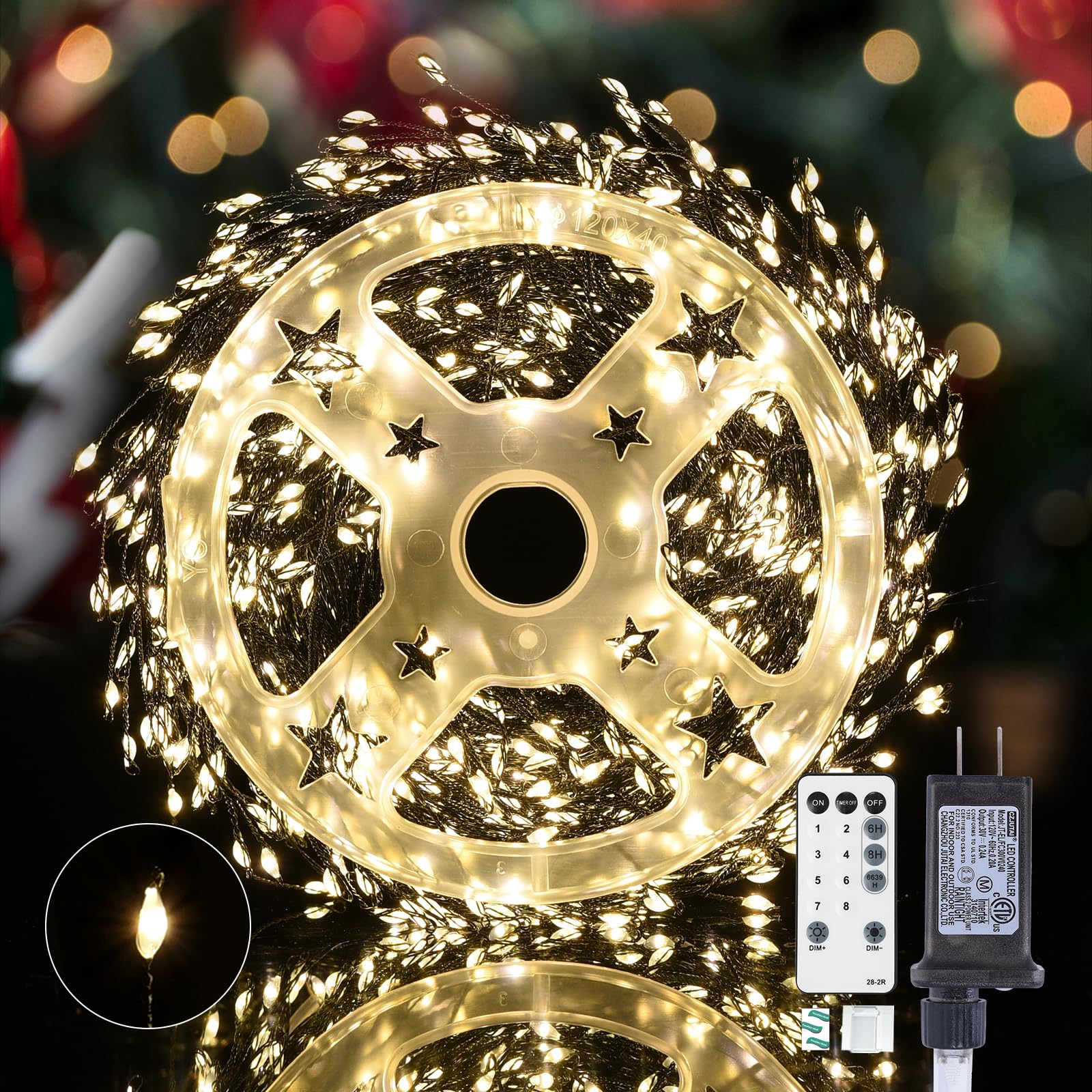 Dailyart Fairy Lights Plug in, 1000 Led Twinkle String Light with Remote 75Ft Waterproof 8 Modes Warm Cluster Lights with Timer for Bedroom Wreath Window Wedding Christmas Tree Decoration,Black Wire Image