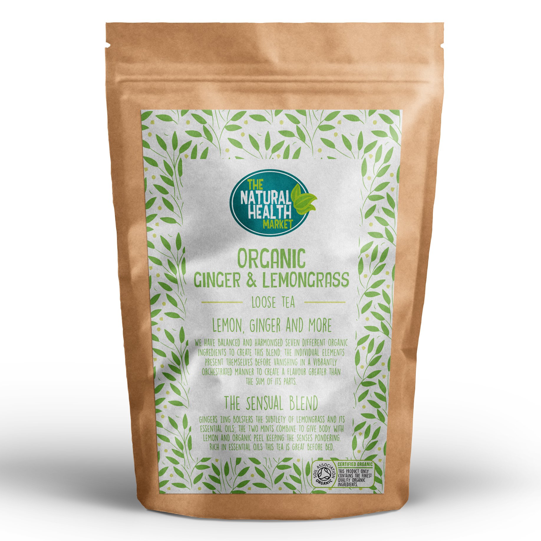 The Natural Health MarketOrganic Ginger & Lemongrass Loose Leaf Tea 200g | Herbal, Vegan, Weight Loss | Soil Association Approved | Healthy for Wellness | Climate Pledge FriendlyEU OrganicSoil AssociationSoil AssociationSoil Association