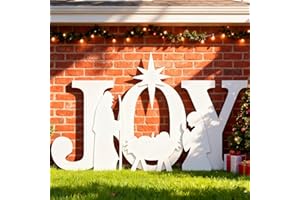 TOMETOTES Outdoor Nativity Set – 48 inches Joy Christmas Yard Sign, Waterproof & Durable PVC Nativity Scene for Yard Art, Simple Assembly, Easy Storage，White