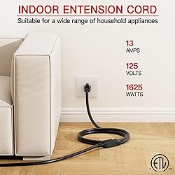 16/3 Short Extension Cord 4 FT, Black Extension