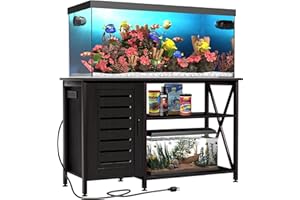 Herture 55-75 Gallon Fish Tank Stand, Aquarium Stand with Power Outlets and Cabinet for Fish Tank Accessories Storage, Heavy Duty Metal Frame, 52" L*19.68" W Tabletop, 1200LBS Capacity, Black PG05YGB