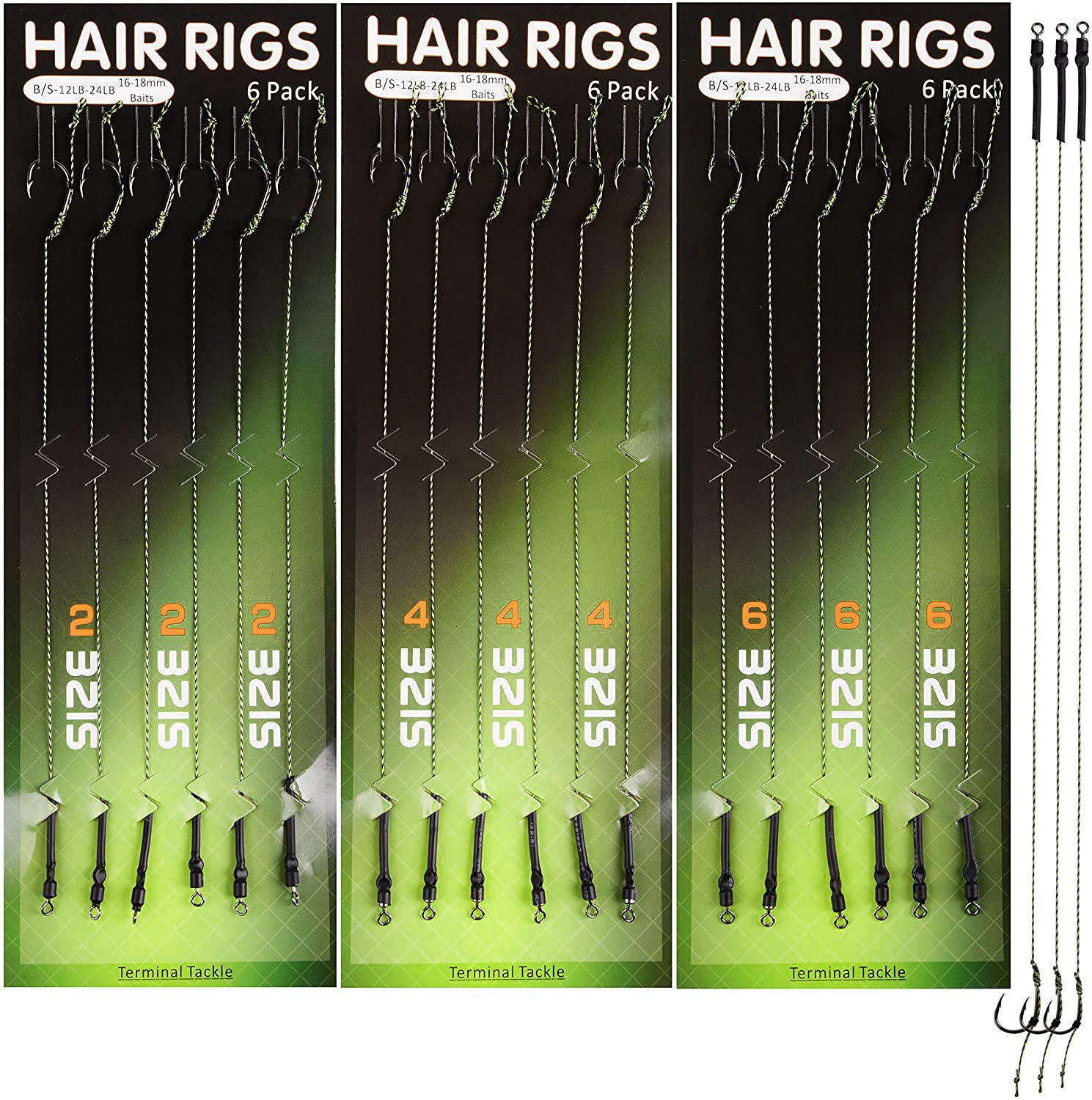 Carp Fishing Hair Rigs Kit, 18pcs/36pcs Carp Fishing Tackle Rig with Barbed Hook Anti-Tangle Swivel Braided Thread Line