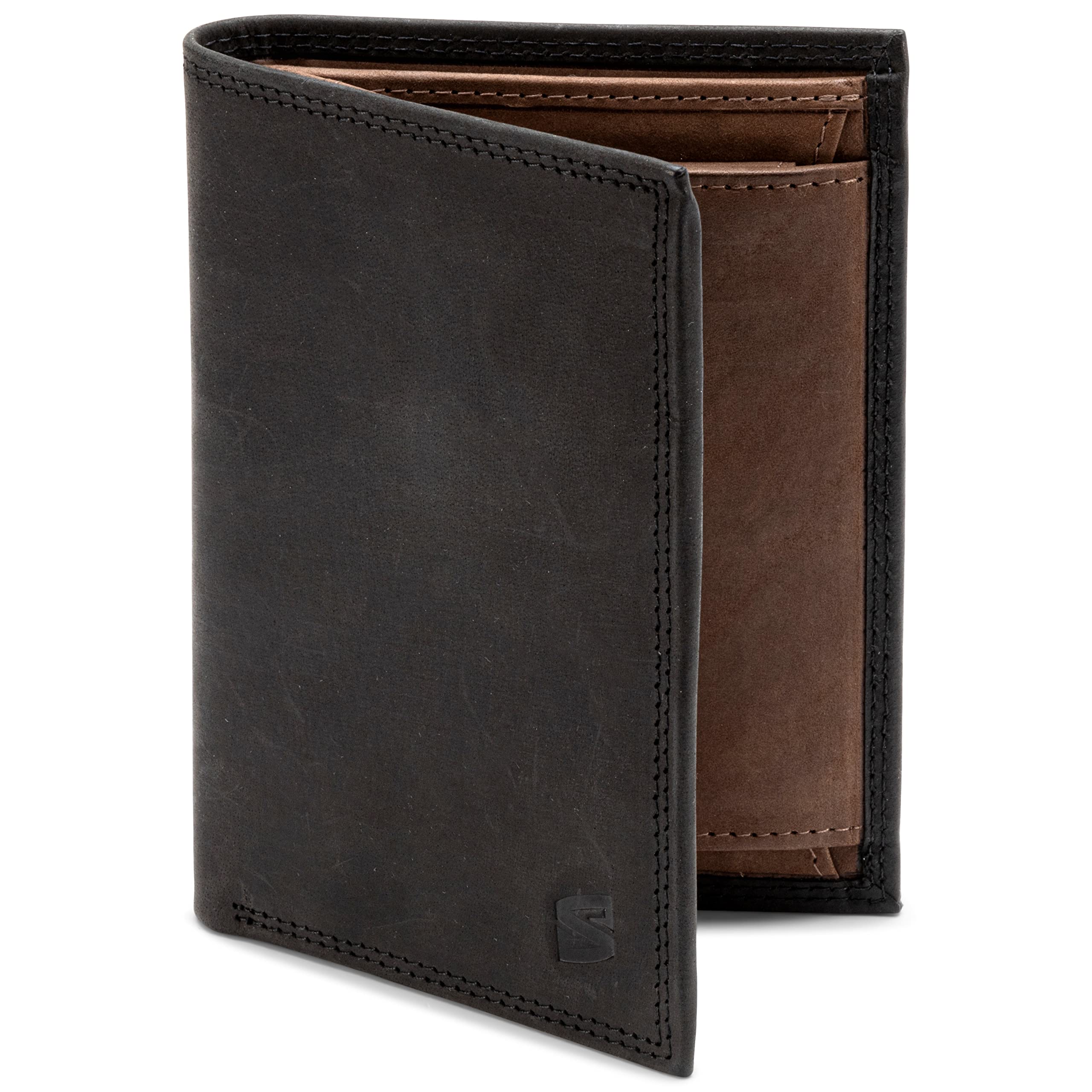 SERASAR | Leather Wallet for Men [Vintage] with RFID Protection | Black/Brown | Real Leather | 12 Card Slots | Including Gift Box | Great Gift Idea | Pochette Men | Wallet