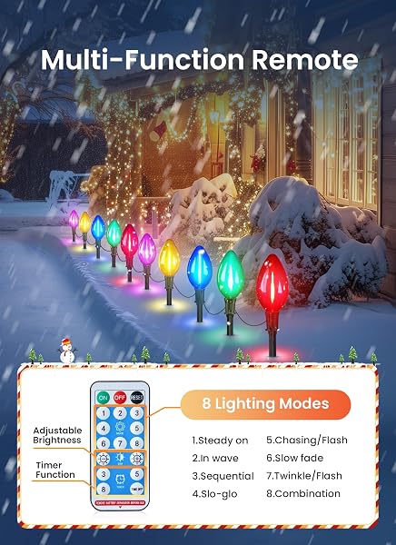 MINETOM SOLAR DOUBLE C9 CHRISTMAS PATHWAY LIGHTS OUTDOOR -16FT 10 LED C9 CHRISTMAS PATHWAY LIGHTS WITH TIMER,8 MODES, SOLAR CHRISTMA OUTDOOR DECORATIONS FOR LAWN WALKWAY OUTSIDE HOLIDAY, MULTICOLOR