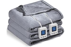 Shodu Heated Blanket,Fast Heating&Over-Heat Protect Electric Blanket,Dual Controller,ETL Certification,9 Heat Settings 1-12 Hours Auto Off (Gray, Queen 90''×84'')