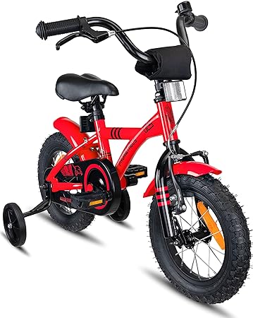 Prometheus Kinderfahrrad 12 Zoll Jungen Mädchen Rot Schwarz ab 3 Jahre mit Stützräder und Rücktritt - 12zoll BMX Modell 2019