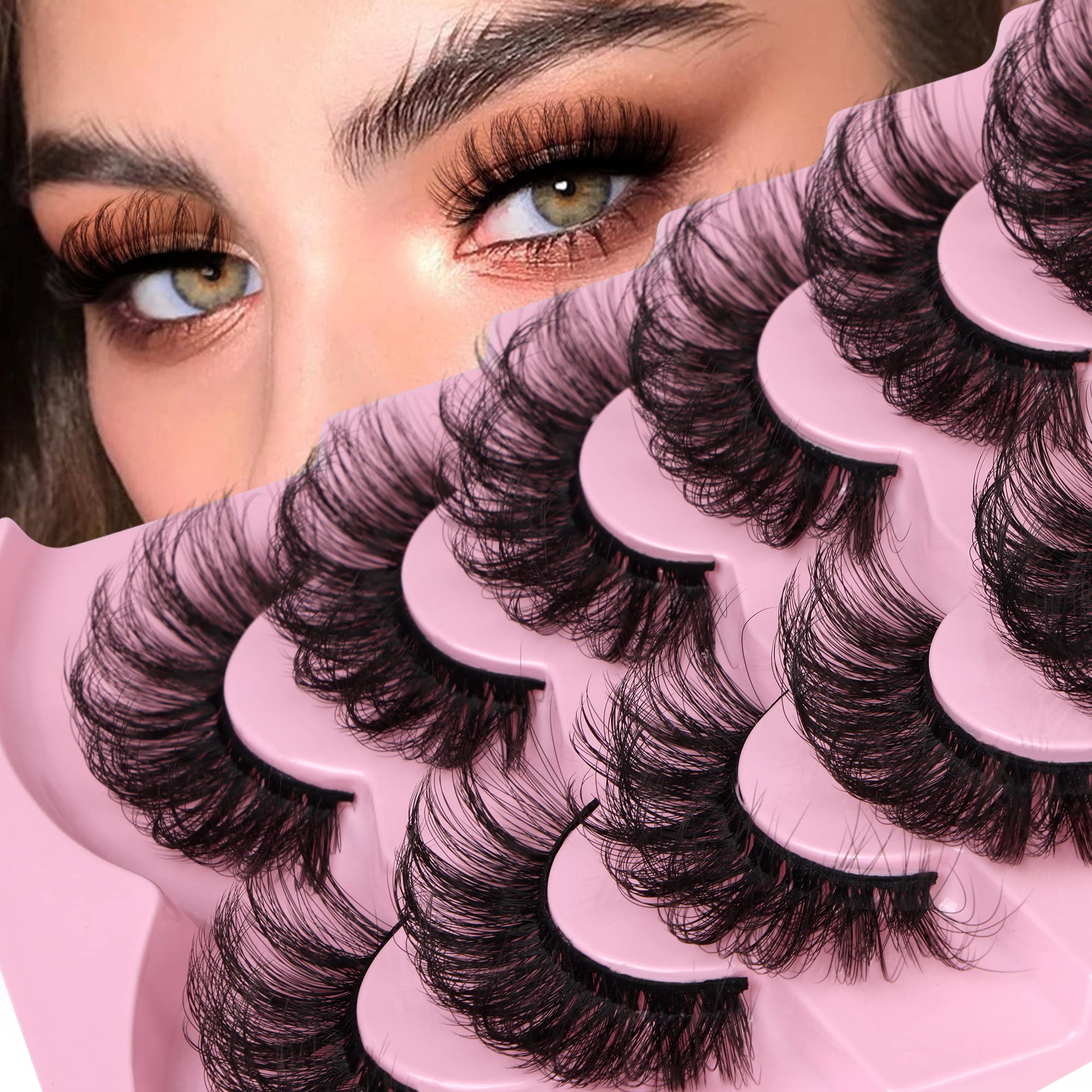 JIMIRE Mink Lashes Fluffy 6D Dramatic Strip D Curl False Eyelashes 20MM Long Mink Lashes Bulk Full Volume False Eyelashes 7 Pairs Pack Look Like Extensions — image 1
