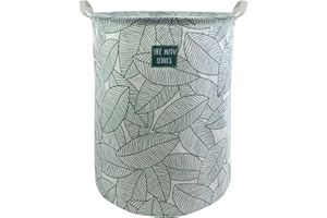 Mziart Large Foldable Laundry Basket Organizer, Collapsible Laundry Hamper Fabric Clothes Toy Storage Basket Nursery Hamper Storage Bin for Household Bedroom, Bathroom, College Dorm (Big Green Leaf)