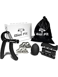 Hand Grip Strengthener Workout Kit (5 Pack) Adjustable Hand Exerciser (10-110 lbs.) Finger Exerciser, Finger Resistance Bands, Squeeze Ball + HD VIDEO + eBook