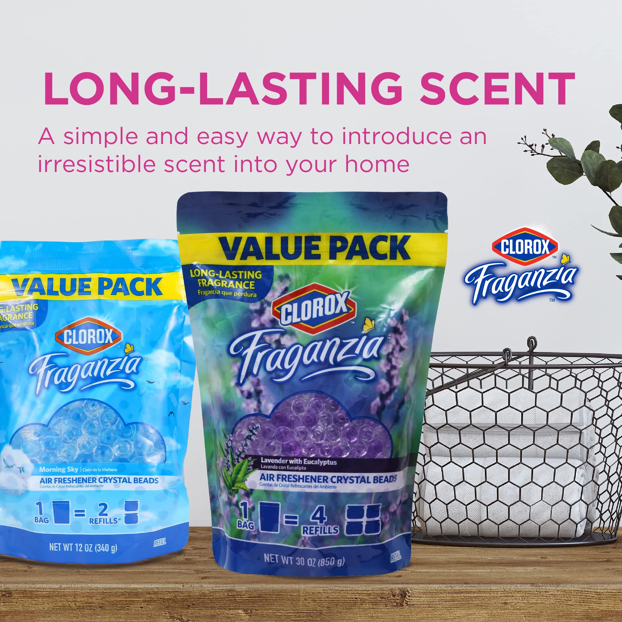 Clorox - BB11979 Fraganzia Air Freshener Crystal Beads Refill Pouch in Lavender with Eucalyptus | Long Lasting Fragrance Value Pack, 30 Ounces Value Pack Air Freshener Refills