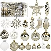 Artmag 135 Pcs Christmas Ball Ornaments Set, Pre-Tied Shatterproof Plastic Assorted Christmas Balls for Xmas Tree Hanging Decorations Festival Party Holiday Decor (Champaign)