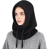 Connectyle Knit Hooded Scarf Hat Pullover Balaclava Beanie Skull Cap with Drawstring Neck Gaiter Hood Winter Hats for Women
