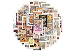50 Pcs Vintage Posters Stickers, Vintage Aesthetic Vinyl Laptops Decals, Retro Graffiti Poster Decor Sticker for Water Bottle