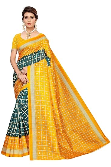 TDC Games silk with blouse piece Saree (BANDHANI CHECKS, Free Size)