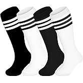Ammiko 4 Pairs Kids Soccer Socks Knee High Socks Uniform Socks Youth Football Socks Long Tube Baseball Socks Girls Boys