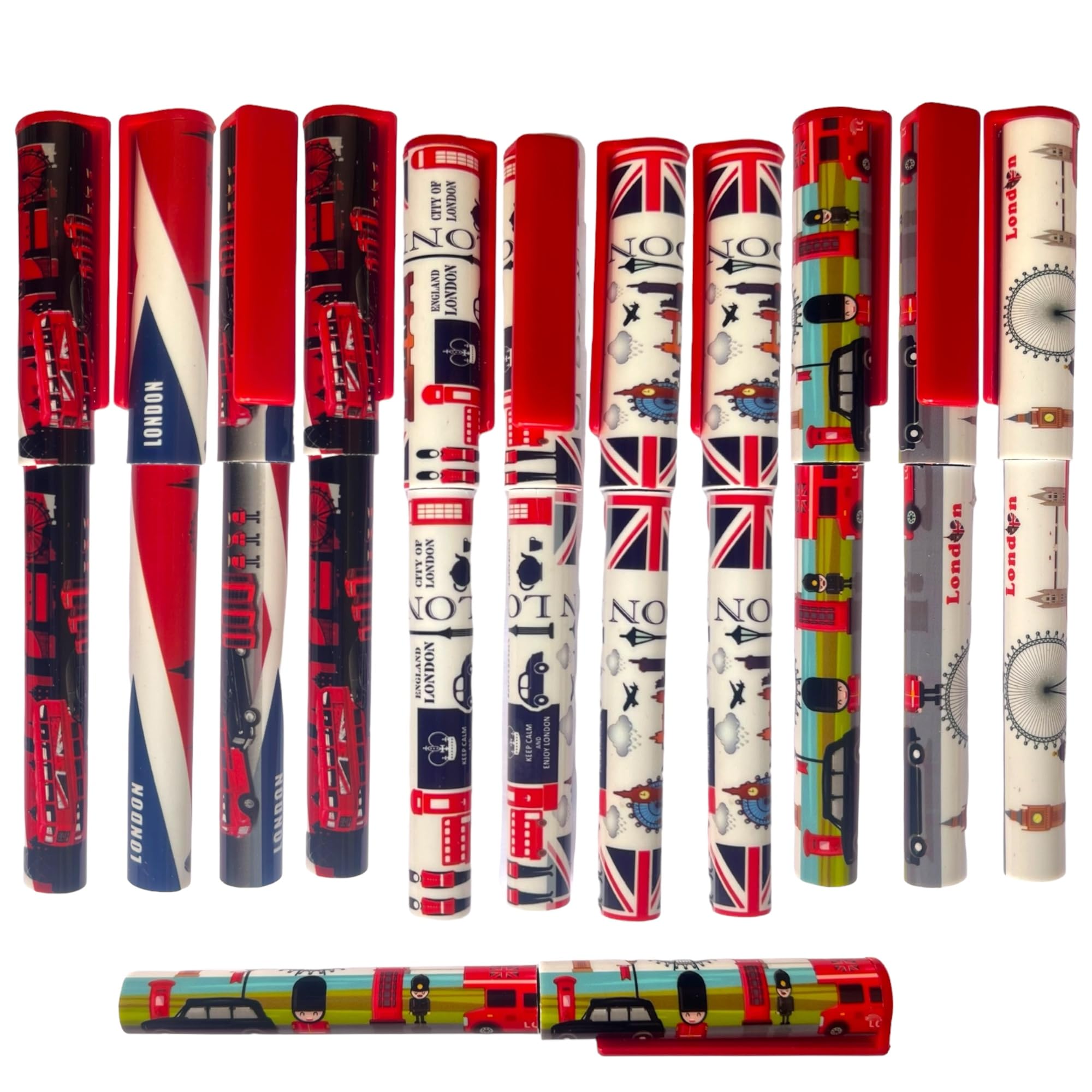 London Souvenir Set of 12 Pens - Landmark & Union Jack Pens - British Gift Icons