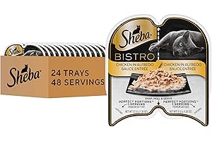 Sheba Perfect Portions Bistro Adult Wet Cat Food, Chicken in Alfredo Sauce Entree, 2.6 oz. Twin-Pack Trays (24 Count, 48 Servings)