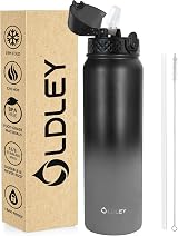 OLDLEY 1L Stainless Steel Water Bottle with Straw Lid Vacuum Insulated Black