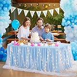 Shillance 17ft Baby Blue Tulle Table Skirt for Baby