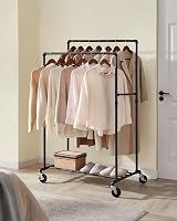 SONGMICS Clothes Rail on Wheels Heavy-Duty with 2 Hanging Rails and Shelf view 8