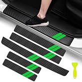 YOSRTER 5PCS Door Sill Guard Decoration Stickers for Dodge Charger Challenger Durango Journey Universal Fit to All Dodge Cars Fiber Leather Door Sill Protector（Green Trim）
