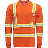 BOCOMAL FR Shirts Hi-Vis High Visibility Reflective Flame Resistant/Fire Retardant Shirt 7oz Men's Safety Shirts