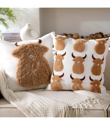 Fundas De Almohada Florales De Vaca De Las Tierras Altas De