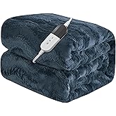 VIPBED Heated Blanket Twin Size, Warm Soft Faux Rabbit Fur Electric Blanket with 6 Heating Levels & 10 Hours Auto-Off, Fast Heating & Over-Heat Protection, Machine Washable - Navy Blue, 62”x 84”