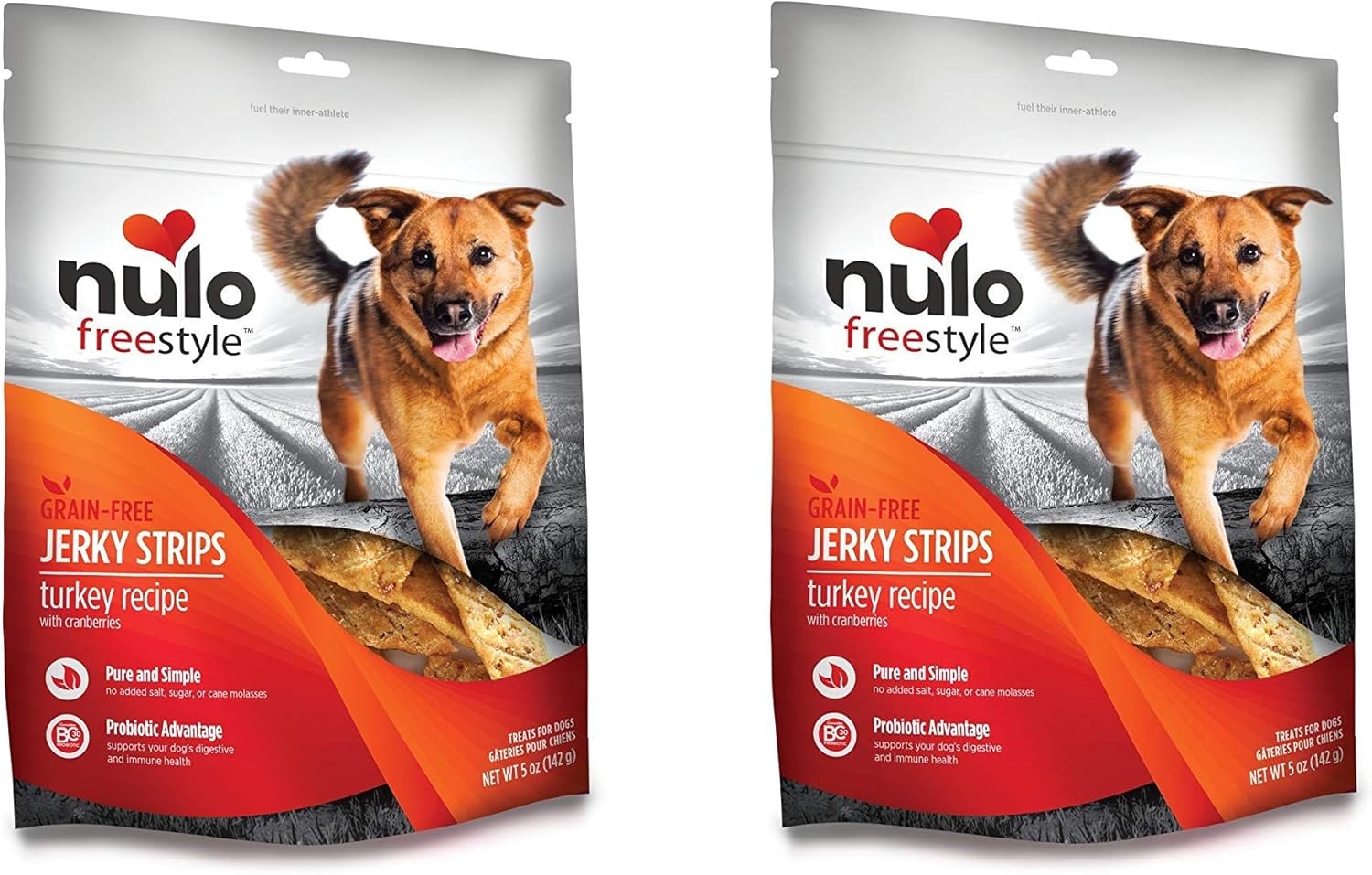 Nulo Freestyle 2 Pack of Grain-Free Jerky Strips Dog Treats, 5 Ounces Each, Turkey Recipe with Cranberry