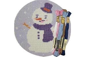 HOWIE'S NEEDLEPOINT Howie's Christmas Needlepoint Needlepoint Kits, 18CT Printed Embroidery Pattern Starter Kits, Stamped Patterns Canvas Kits(Christmas Snowman with Top Hat,4x4inch)