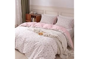 MOTNTD Pink Floral Duvet Cover Full Aesthetic Bedding Set Full Cozy Cotton Vintage Style Flower Branches Pattern Duvet Cover Set Girls Pink Garden Lightweight Comforter Cover with 2 Pillowcases