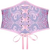 SUOSDEY Corset Belt for Women Jacquard Underbust Bustier Lace Up Waspie Belt Renaissance Pirate Corset