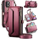 Strapurs Wallet Case Compatible with iPhone 11 Pro Max RFID Blocking 10-Card Holder Soft PU Leather Magnetic Snap Shoulder Strap Zipper Pocket Phone Case Fit for iPhone 11 Pro Max - Wine Red