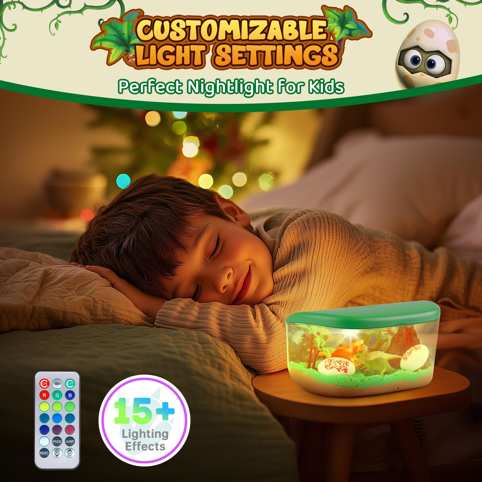 Dinosaur Terrarium Kit for Boys - DIY Light Up Terrarium Kit for Kids with Remote - Dinosaur Toys Crafts for Kids 3-5 5-7 - Fun Birthday Christmas Gifts for Ages 4 5 6 7 8 9 10+ Year Old Boys Girls