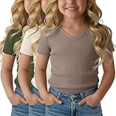 LessonZoo 3 Pack Toddler Girls Cotton Short Sleeve Shirts Baby Ribbed V Neck Tops Slim Fit Soft Summer for Tees Size 18m-5t