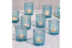 Lanttu Light Blue Votive Candle Holder Set of 12, Glass Tea Lights Candle Holders for Wedding Table Centerpieces, Birthday Parties and Home Decor