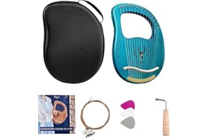 BINGOX Lyre Harp, 16 Metal Strings,Whole Mahogany Body Made Without Splices, Easy to Carry Instrument, With Spare Strings, Bag，Picks, Tuning Lever, Music Manual(Blue)