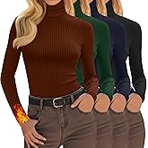 Oakgarden 4 Pack Women's Turtleneck Tops Ribbed Long Sleeve Thermal Shirts Cotton Slim Fitted Base Layer Thermal Underwear