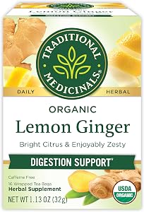 Traditional Medicinals Organic Lemon Ginger, 16 Tea Bags | Supports Breastfeeding & Lactation with Fennel and Fenugreek, Kosh