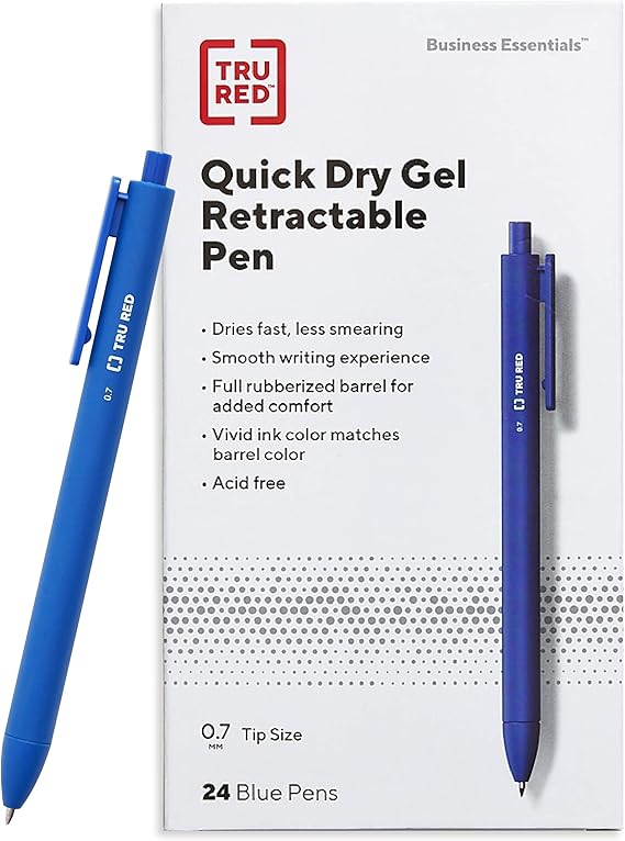 TRU RED Quick Dry Gel Stick Pens, Blue, 0.7mm Medium Point