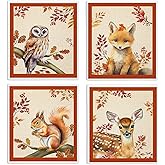 LARTSFRO Cute Animal Swedish Dishcloths for Kitchen Cloths Towels, Cute Deer Fox Owl Squirrel Autumn Farm House Gifts 4 Pack Dish Cloths for Kitchen, Papaya Reusable Cleaning Paper Towels Washable
