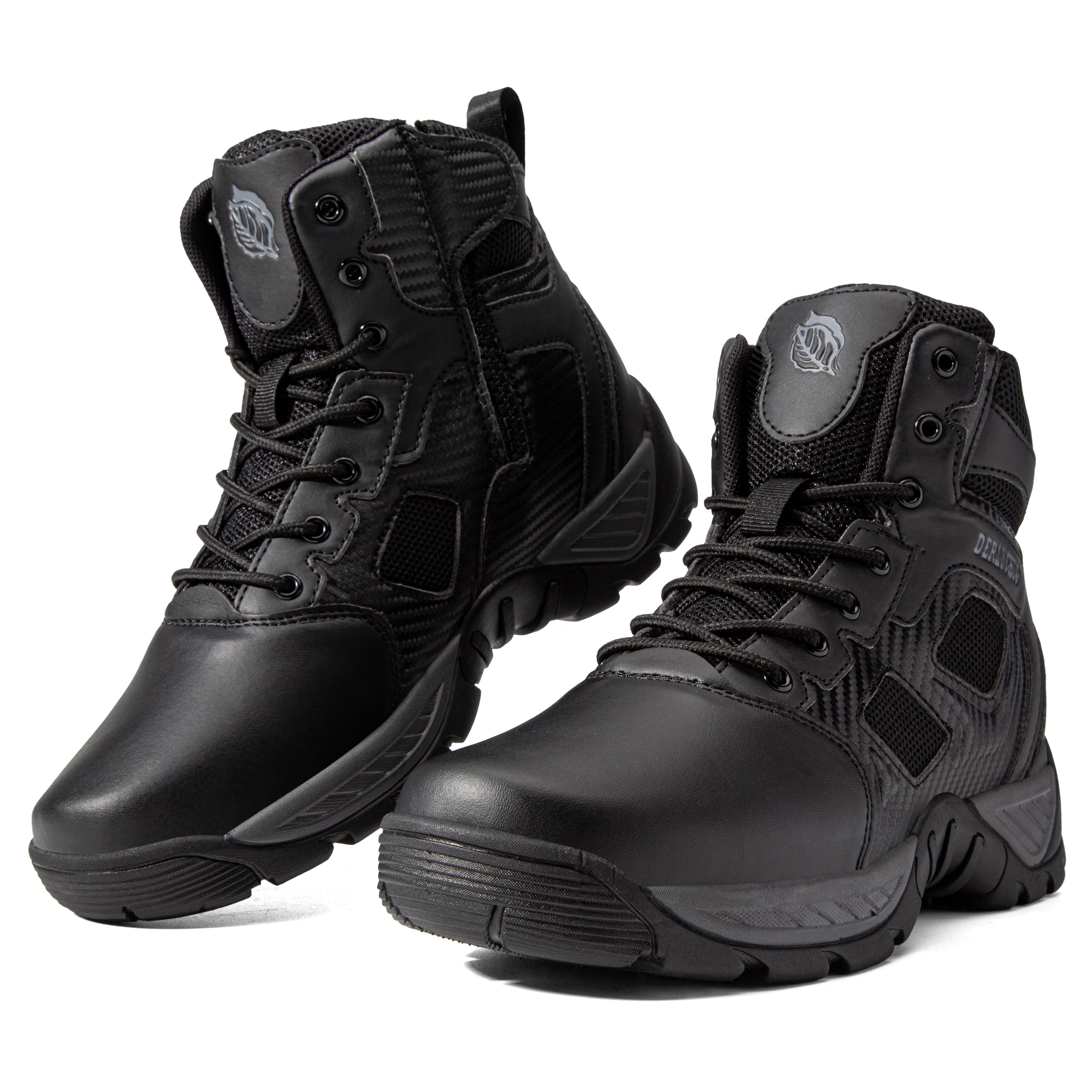 derlychug Männer Tactical Military 6 Zoll Combat Side Zip Boot Leichter schwarzer Leder Army Duty Arbeitsschuh (Schwarz,46)